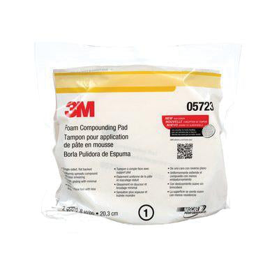 Single 3M 5723 8-inch white compounding pad for smooth and precise automotive paint refinement and polishing