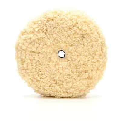 3M 05753 9-inch double-sided wool compounding pad with quick connect attachment, designed for fast removal of sanding scratches and paint defects.