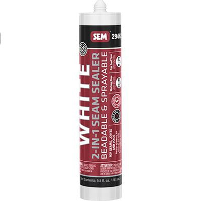 SEM 29462 2-IN-1 Seam Sealer (9.5 oz, Black), a beadable and sprayable high-performance sealant designed for sealing interior and exterior seams, joints, and voids, ensuring superior adhesion, flexibility, and corrosion resistance.