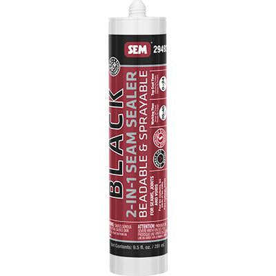 SEM 29492 2-IN-1 Seam Sealer (9.5 oz, Black), a beadable and sprayable high-performance sealant designed for sealing interior and exterior seams, joints, and voids, ensuring superior adhesion, flexibility, and corrosion resistance.