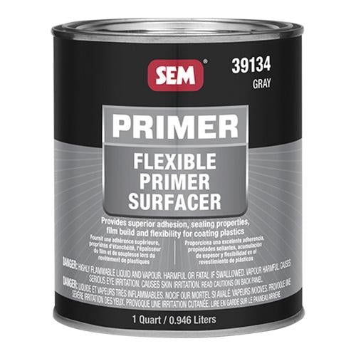 SEM 39134 Flexible Gray Primer Surfacer (1 Quart), a premium refinishing solution designed to provide superior adhesion, sealing properties, film build, and flexibility when coating automotive plastics and urethane surfaces.