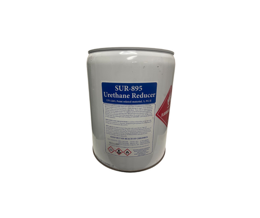 SUR-895 Slow Urethane Reducer (5-Gallon Container), a premium-quality paint thinner designed to enhance the flow and leveling of urethane-based coatings, ensuring smooth application and superior finish.