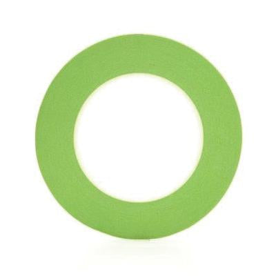 Roll of 3M 26343 green automotive masking tape, 3mm wide and 55 meters long, shown in a circular roll format on a white background