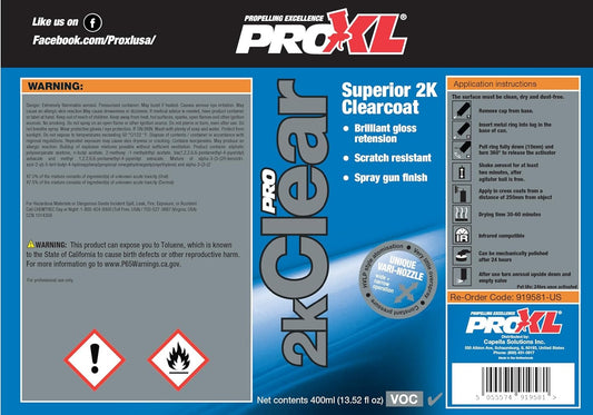 CAP.919581 Pro2KClear Lacquer – 400 ml aerosol 2K clearcoat for automotive refinishing.

