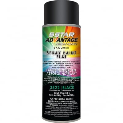 Advantage 3522 flat black lacquer spray can with multicolor label