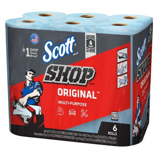 Shop Towels – 6-Pack, containing heavy-duty, absorbent cleaning cloths for industrial, automotive, and general-purpose use.