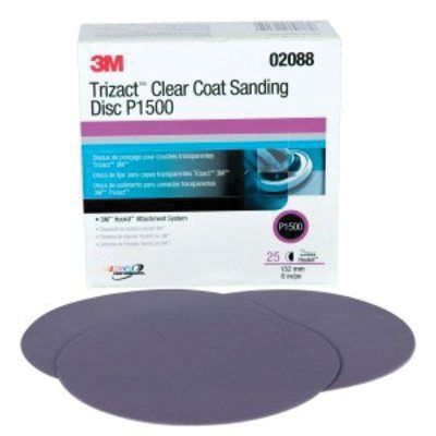 3M-02088 P1500 Grit 6-Inch Trizact Foam Abrasive Disc for ultra-fine scratch removal and paint finishing in automotive and marine applications.