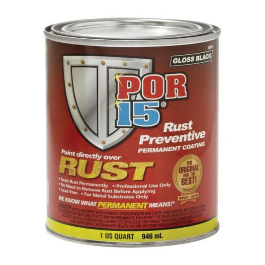 POR-15 45004 Black High-Performance Rust Preventive (1 Quart), designed for automotive, industrial, and marine applications, ensuring permanent rust protection, superior adhesion, and a durable non-porous finish.