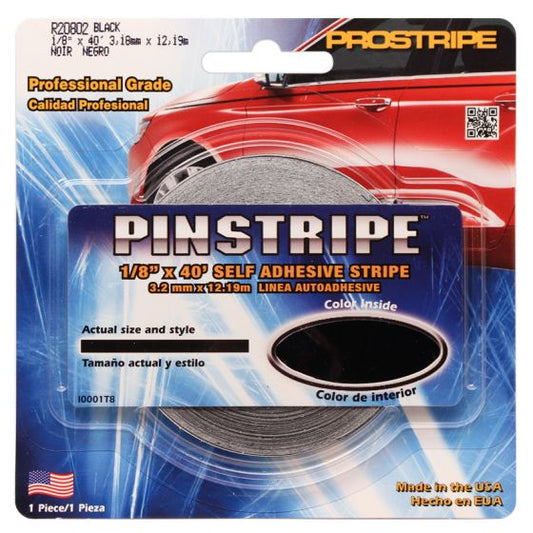 PRS-R20802 Prostripe Series Single Color Solid Striping Tape (40 ft x 1/8 inches, Black), designed for automotive refinishing applications, ensuring long-lasting adhesion, flexibility, and sharp striping for professional-grade results.
