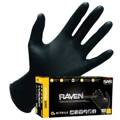 SAS-66520 Raven Nitrile Disposable Gloves (6-Mil, Box of 100), designed for industrial, automotive, and general-purpose applications, ensuring excellent durability, superior grip, and chemical resistance for professional-grade safety.