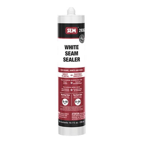 SEM 29362 White Seam Sealer (10.1 oz), a versatile, single-component sealer designed for sealing interior and exterior seams, joints, and voids, ensuring superior adhesion, flexibility, and corrosion resistance.