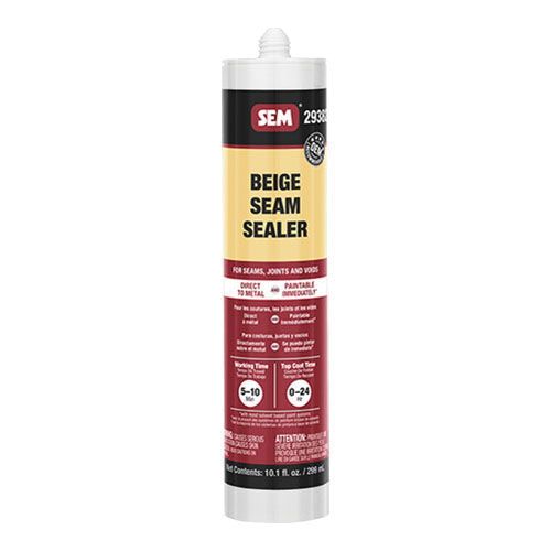 SEM 29382 Beige Seam Sealer (10.1 oz), a versatile, single-component sealer designed for sealing interior and exterior seams, joints, and voids, ensuring superior adhesion, flexibility, and corrosion resistance.