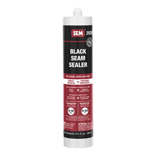 SEM 29392 Black Seam Sealer (10.1 oz), a versatile, single-component sealer designed for sealing interior and exterior seams, joints, and voids, ensuring superior adhesion, flexibility, and corrosion resistance.
