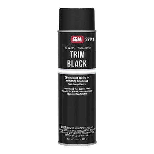 SEM-39143 Trim Black Aerosol (20 OZ), a high-performance refinishing solution restoring OEM finish on automotive trim components with excellent adhesion and durability.