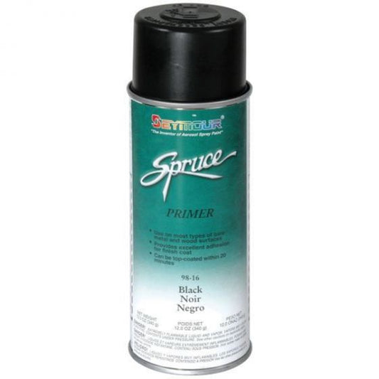 SEY-98-16 Spruce Black Primer (16 OZ), a fast-drying, high-adhesion primer providing maximum rust protection and superior bonding for automotive, industrial, and woodworking applications.