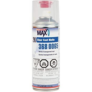 SprayMax 3680065 2K Matte Clear Coat (11.2 oz Aerosol), a two-component aerosol clearcoat designed for maximum resistance to abrasion, chemicals, gasoline, and weather exposure, ensuring long-lasting durability and superior matte finish.