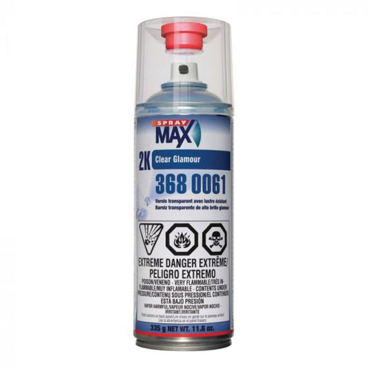 SprayMax 3680061 2K High Gloss Clear Coat (11.8 oz Aerosol), a two-component aerosol clearcoat designed for maximum resistance to abrasion, chemicals, gasoline, and weather exposure, ensuring long-lasting durability and superior gloss retention.