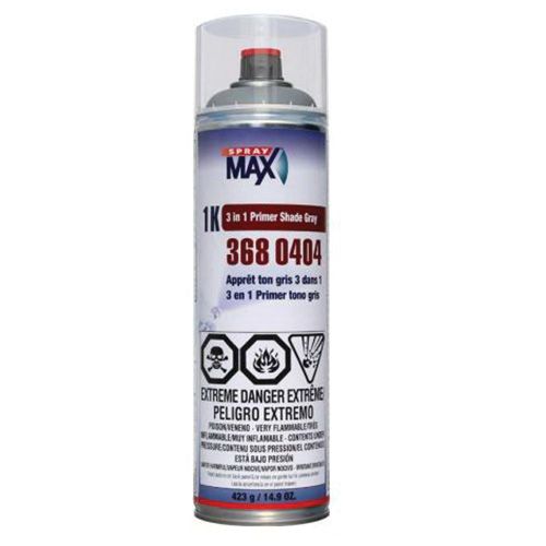SprayMax 3680404 1K 3-in-1 Primer (500 mL, Matte Gray), a versatile primer and filler designed for direct application on metal, aluminum, steel, and various plastics, ensuring excellent adhesion, superior filling power, and smooth sanding properties.