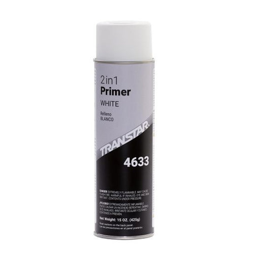 Transtar 4633 White 2-in-1 Primer (20 oz.), a fast-drying, high-build primer designed for superior adhesion and corrosion resistance, ensuring smooth coverage and moisture sealing.