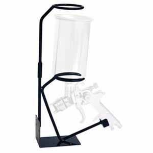 Titan 19990 Gravity Feed Spray Gun and Strain Holder, a durable metal stand designed to securely hold a gravity feed spray gun and strainer, ensuring stability and mess-free operation.
