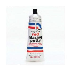 USC 32035 Red Glazing Putty (1 lb Tube), a ready-to-use, fast-drying finishing putty designed for repairing scratches, pinholes, and minor imperfections on metal surfaces, ensuring smooth application and minimal shrinkage.