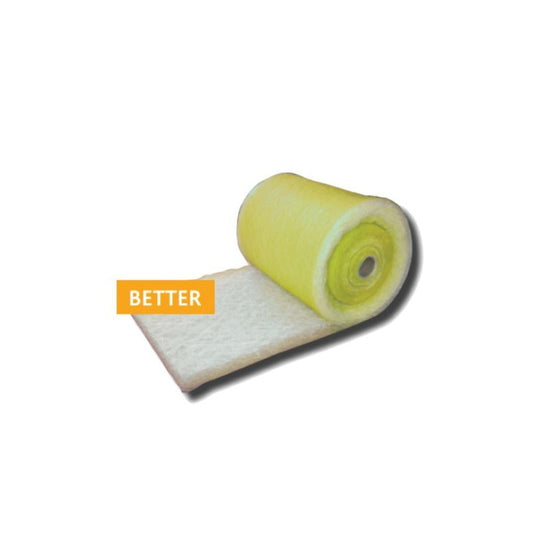 Viledon 400-130 Extra Heavy-Duty Floor Filter Roll – yellow/white fiberglass media, 30" wide x 2.5" deep x 100ft long, designed for spray booth overspray capture.