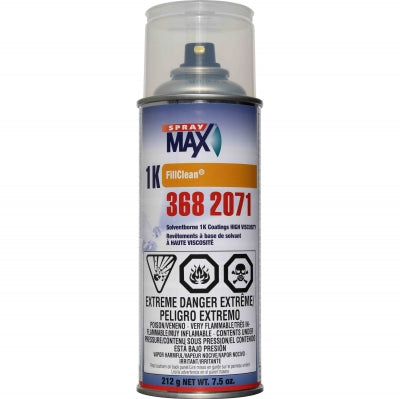 SprayMax 3682071 1K Empty FillClean Can (7.5 oz), a refillable aerosol container designed for filling with 1K solvent-based basecoats, ensuring professional-grade spray application, excellent atomization, and precise delivery.